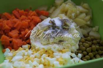 Мясной салат с отварной морковью: рецепт Оливье с пошаговым фото